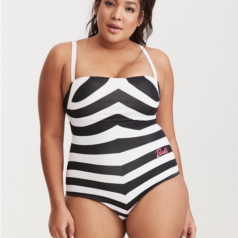 Torrid Vintage Barbie Striped One Piece Swimsuit 00, , Gently Preowned